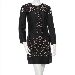 Temperley London Black Lace Appliqué Long Sleeve Shift Dress